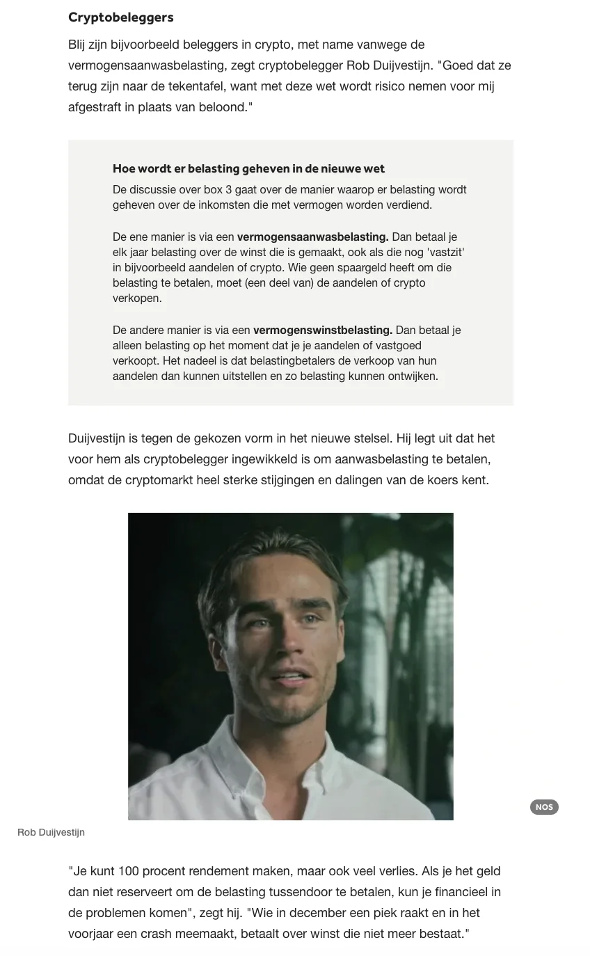 NOS-publicatie met Rob Duijvestijn over de box 3-belasting