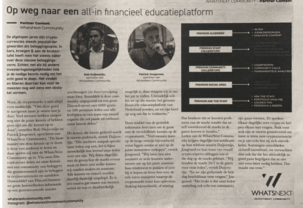 Algemeen Dagblad artikel over WhatsNext